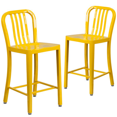 Commercial Grade Metal Indoor-Outdoor Stool with Vertical Slat Back