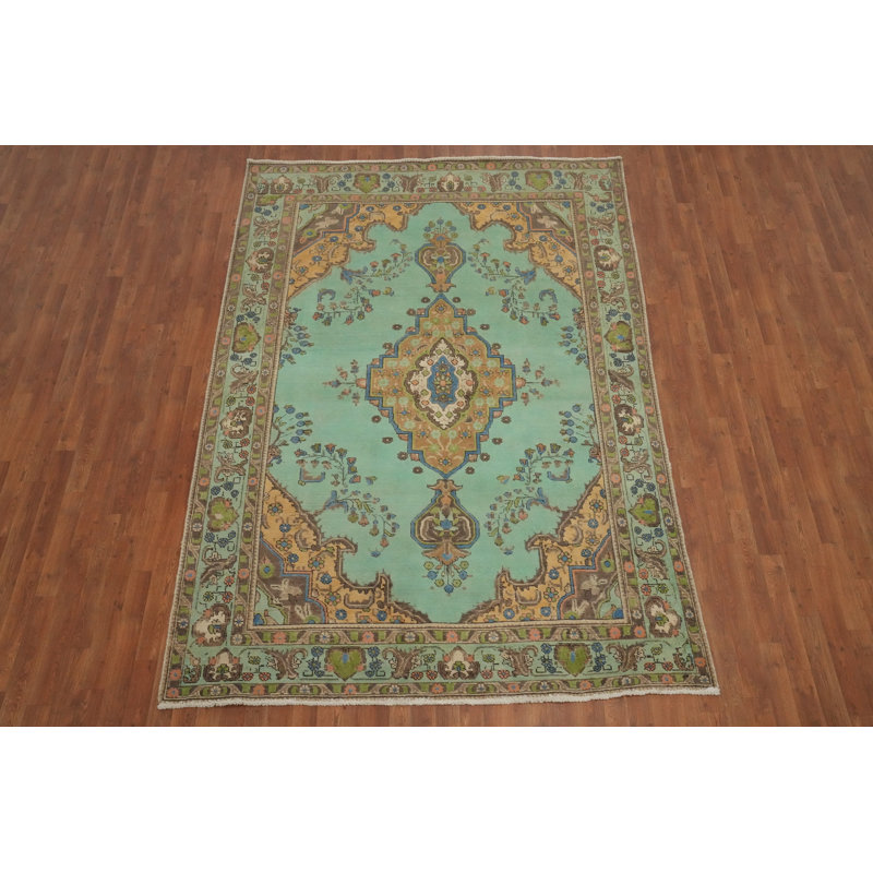Tapis traditionnel turquoise et vert 7 x 10
