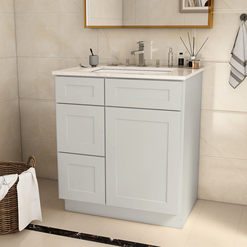 30 po L x P 21,5 po H 34,5 po Armoire de base de meuble-lavabo avec porte gauche - gris perle prêt à assembler, cendre 30 po 21 po 34,5 po