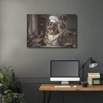  'German Shepherd In The Kitchen' by Rich Monet Metal Wall Art, 36" x 24"