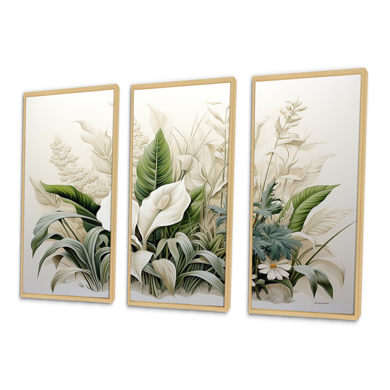 «White Contemporary Botany Wonders - Plants», ensemble d'art mural sur toile, H 40 po x l 60 po x P 1 po