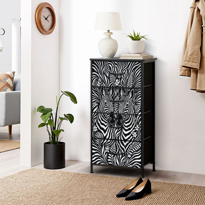 Commode pour commode de chambre à coucher pour couple de zèbres noir et blanc à texture de peau d'animal Commodes et commodes en tissu