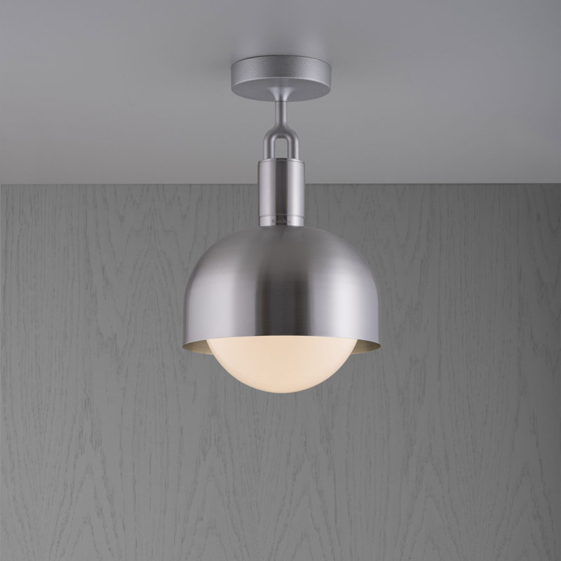 1 - Light Semi Flush Mount, Steel/Opal, 5.9" H x 9.84" W x 9.84" D