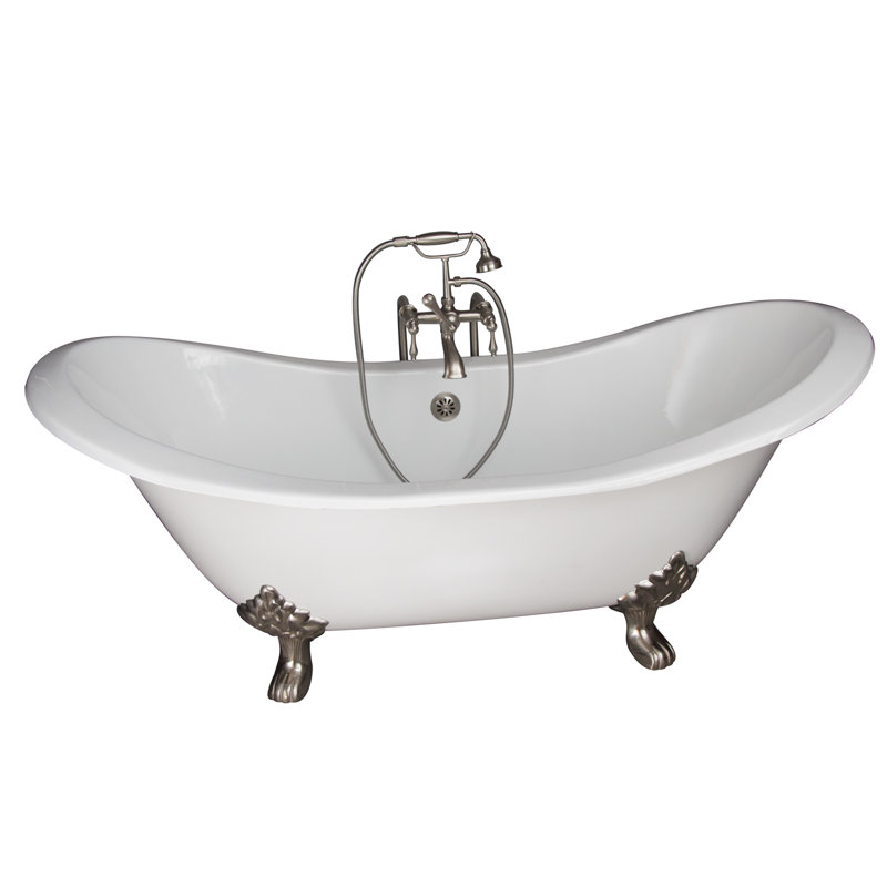 72'' x 31'' Freestanding Soaking Cast Iron Bathtub, Satin Nickel