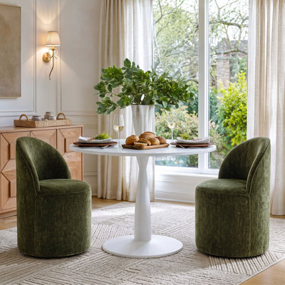 2 - Person Dining Table Sets With Round Table & 2 Upholstered Chenille Swivel Chairs