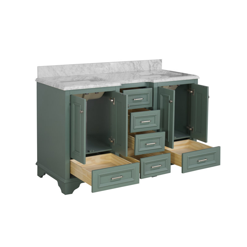 Ensemble de meuble-lavabo double 60 po Loughlam, Marbre de Carrare, Vert sauge