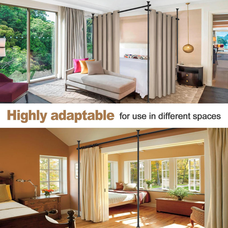 Satin Adjustable Curtain Pole Set, Black