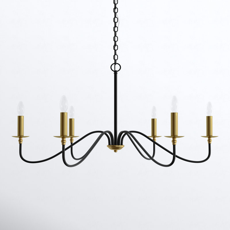 Ableton Iron 6-Light Chandelier, Black/Brass, 25" H x 48" W x 48" D