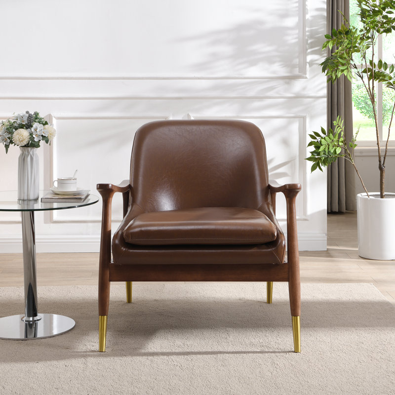 Marchese Raymond Faux Leather Upholstered Lounge Chair, Brown Faux Leather