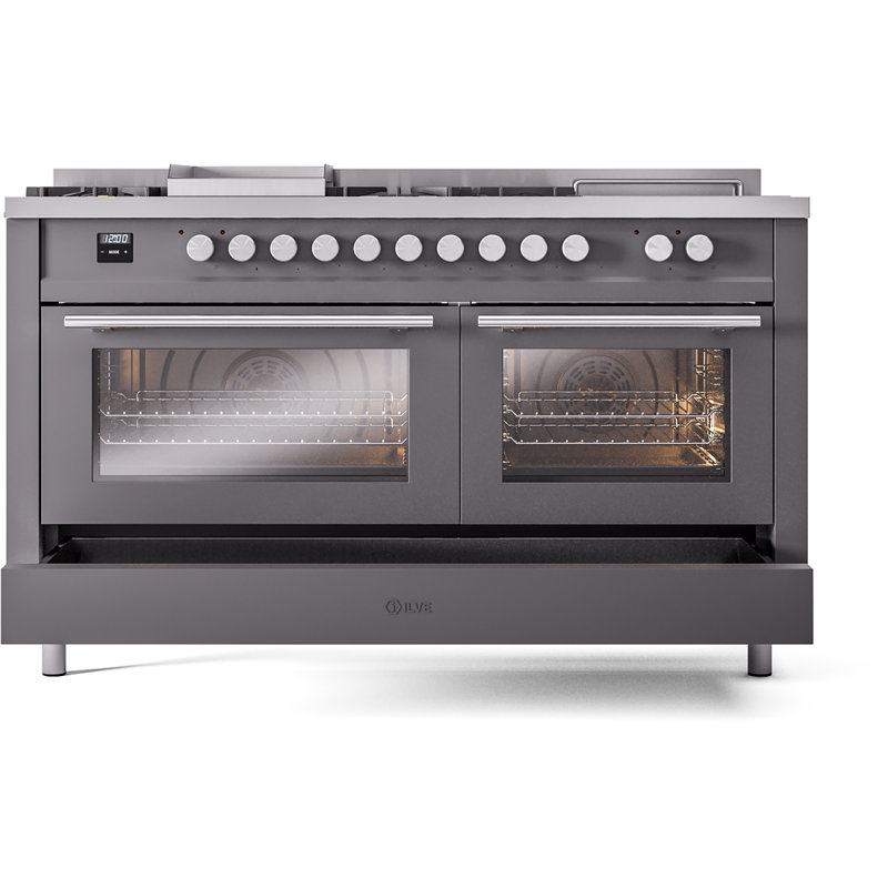 ILVE ProfessionalPlus II 60 Dual Fuel Range, knobs, Graphite Matte, Natural Gas