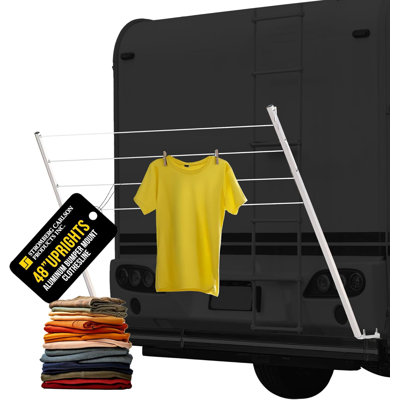 Rv Bumper Mounted Clothesline - Foldable Aluminum Laundry Drying Rack For Camping, Travel & Outdoor Use, Removable Line For Wet Clothing