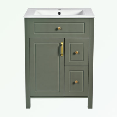 Bathroom Vanity with Ceramic Sink, two Drawers and Storage Racks on the Door