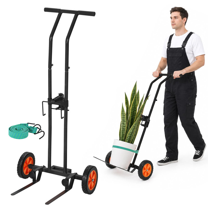 Support à plantes robuste à roulettes – Capacité de 80 kg, bras de préhension ajustables et sangles de fixation pour grands pots – Usage intérieur/extérieur – Noir