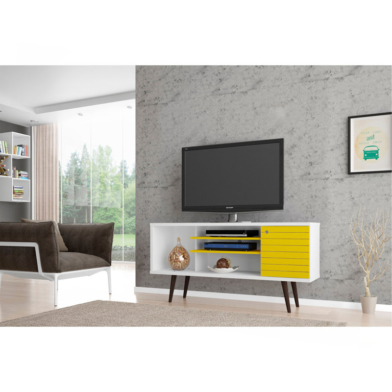 Meuble télé blanc et jaune, 26.57"H x 53.14"L x 14.17"W, Jaune / Blanc
