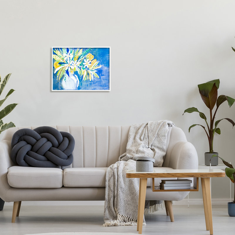 «Yellow Daisy Rose Bouquet», art abstrait sur toile surdimensionné par Krinlox, H 20 po x l 16 po