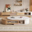 Table basse ovale télescopique en bois naturel