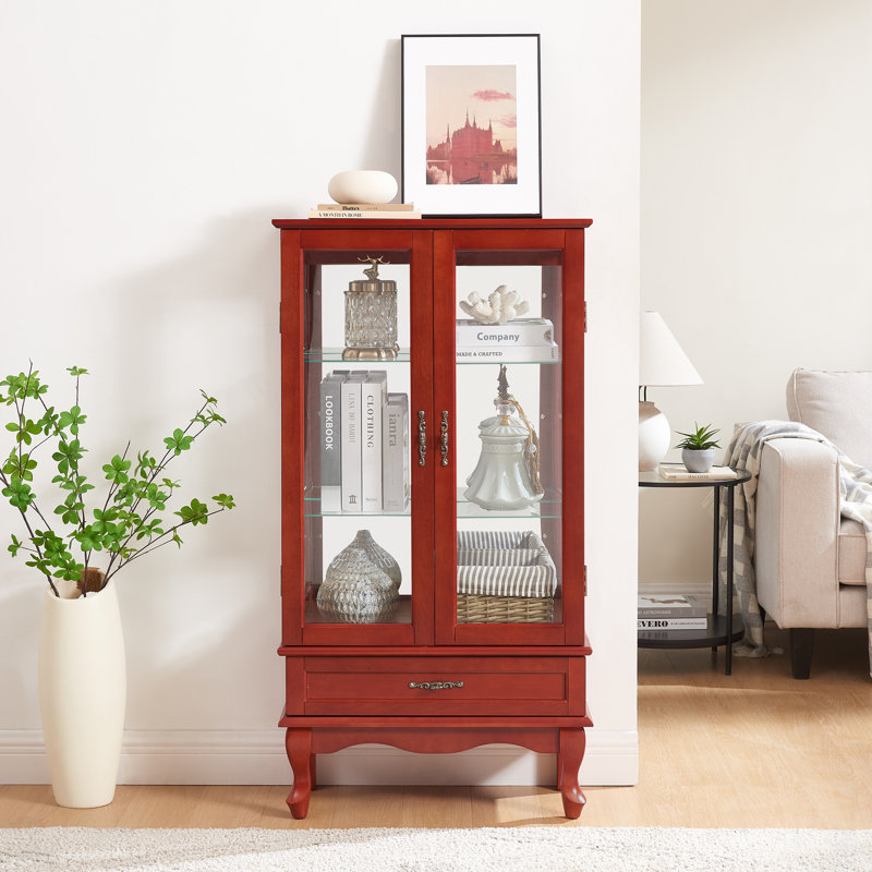 Armoire lumineuse en verre avec tablettes réglables, 2 portes, 1 tiroir et ampoule incluse pour une présentation élégante du vin et de la cuisine