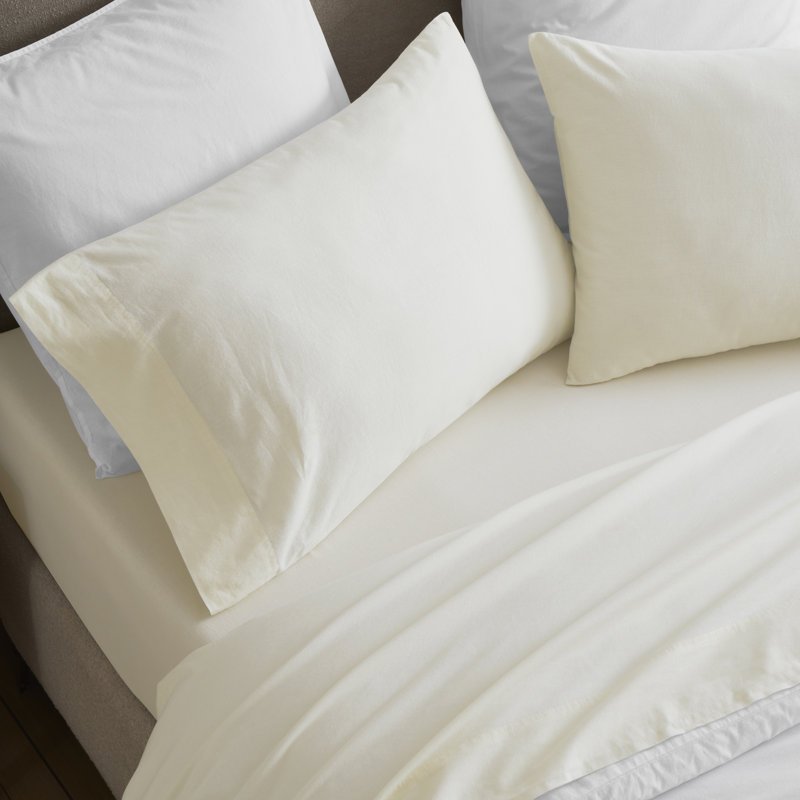 Carmen 100% Cotton Vintage Wash Boho Solid Lightweight Percale Pillowcases, King Pillowcases, Ivory