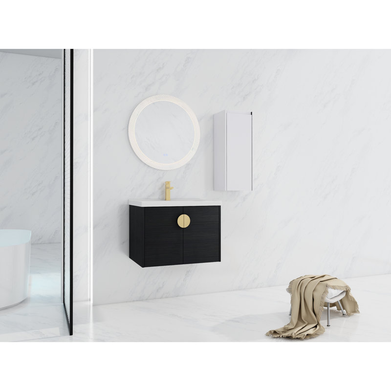 Meuble-lavabo de salle de bain avec lavabo en céramique et armoire d'appoint - Châtaignier noir, unité d'assemblage moderne 28 po et instrument