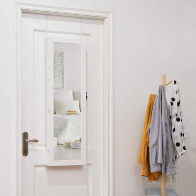 47” Led Mirror Jewelry Cabinet, Wall Or Door Mounted Jewelry Organizer, Tall Lockable Large Capacity Cosmetic Storage