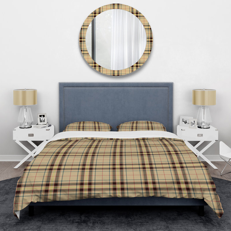 Brown Checked Tartan Polyester Plaid Duvet Cover Set