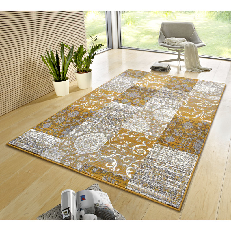 Mustard/Light Grey Area Rug, Rectangular 120 x 170cm