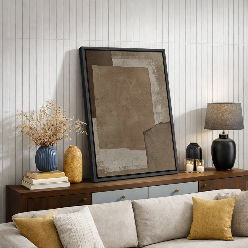 «Neutral Earth Tone», reproduction d'art sur toile abstraite - décor moderne minimaliste pour le salon ou le bureau, Noir