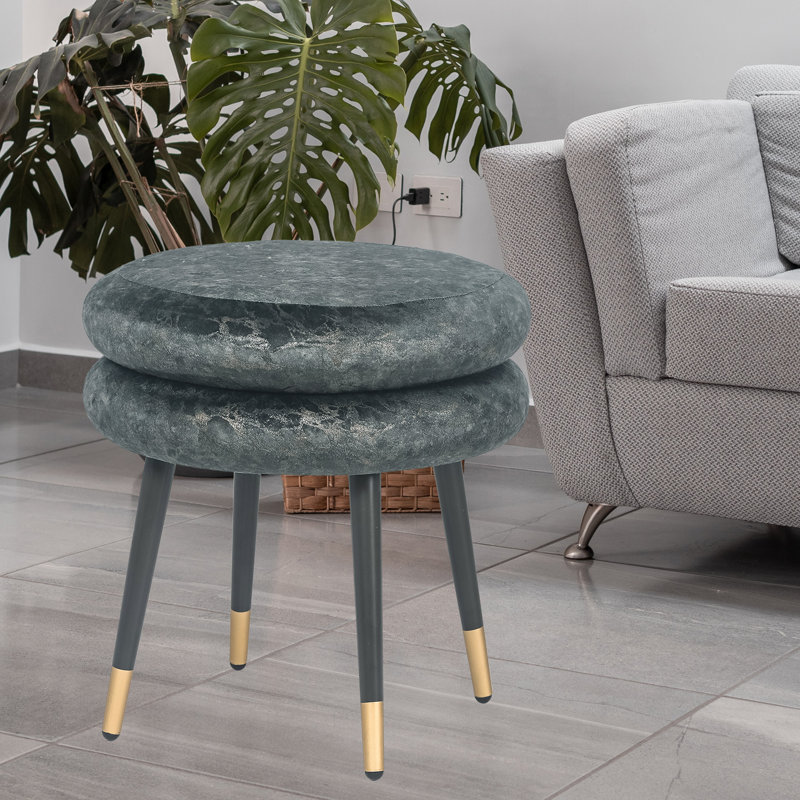 Repose-pieds rond en flanelle 17,3 po, Velours gris foncé, Gris foncé