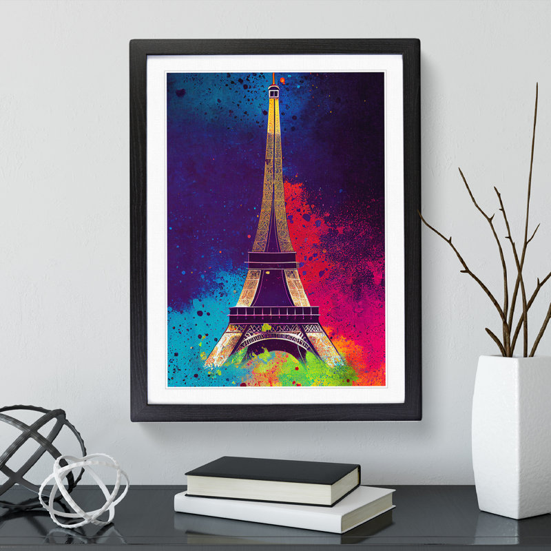 Eiffel Tower Paint Splash No.5 - Single Picture Frame Print, 64cm H x 46cm W x 2cm D, Black