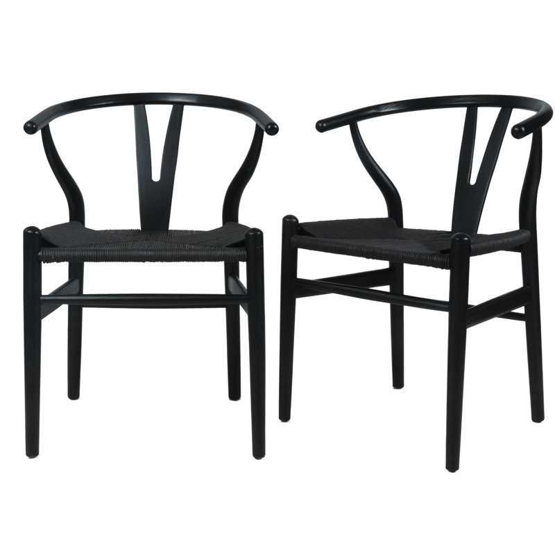 Chaise de salle à manger à dossier en Y de style Mid-Century moderne en bois massif (ensemble de 2), Black