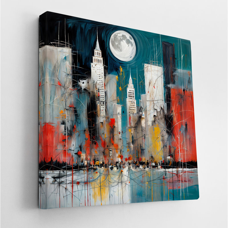 Paysage urbain au clair de lune, H 42 po x l 42 po