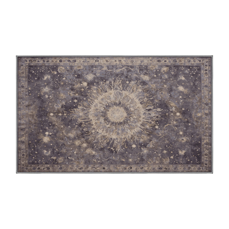 Machine Washable Gray Area Rug, Rectangle 5' x 7'