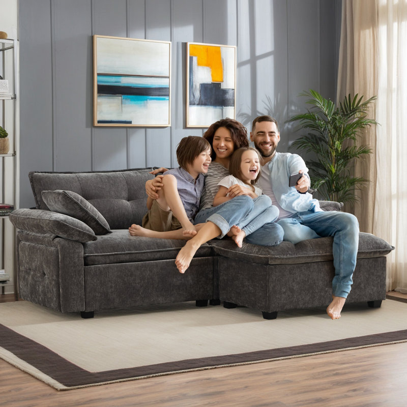 Canapé de 88,9 po de large avec repose-pieds, canapé modulaire Cloud, canapés modulaires pour le salon, revêtement capitonné en forme de nuage sans dossier, dossier capitonné et design moderne