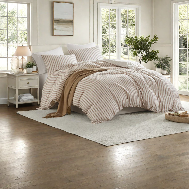 Linen Blend Striped Duvet Cover Set