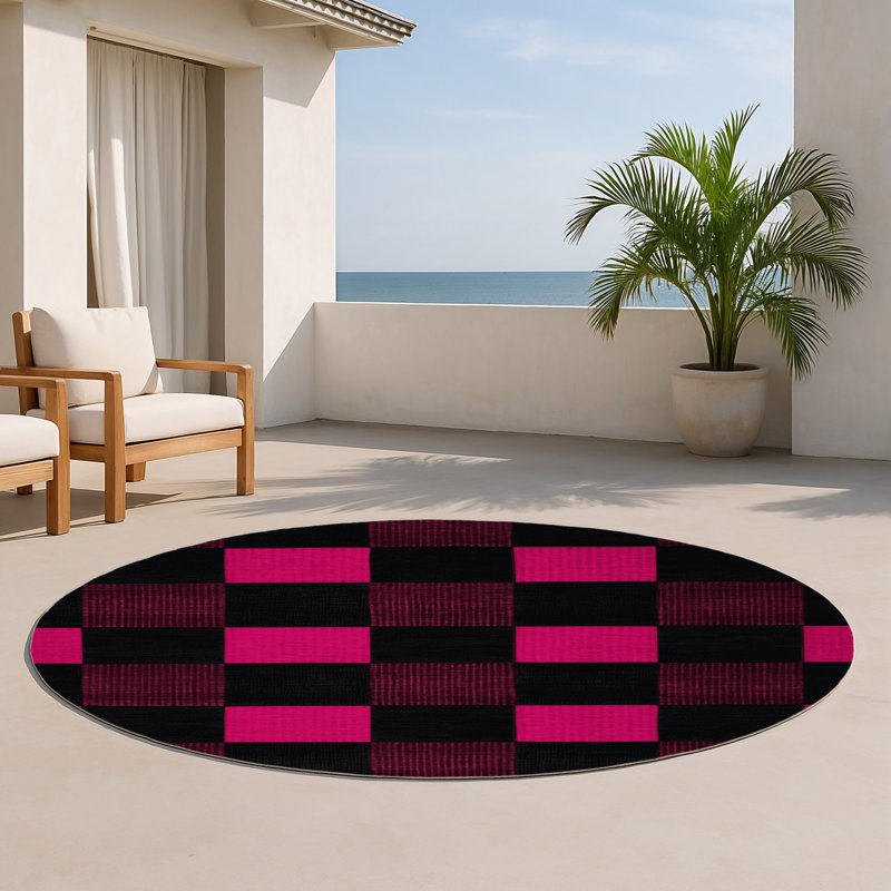 Tapis intérieur / extérieur mauve à carreaux, Rond 5 pi