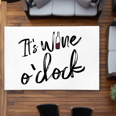 It's wine o'clock ii - White Minimalist Outdoor Area Rug