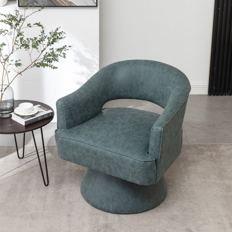 Kenzlee Upholstered Swivel Barrel Chair, Blue Polyester