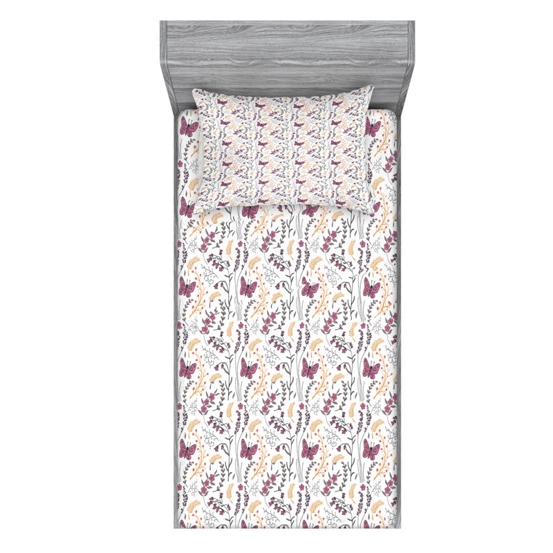 Spring Microfiber Floral Sheet Set, Twin Sheet Set with Fitted Sheet