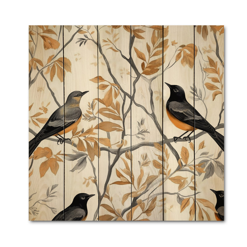 Amarpreet, oiseaux noirs bruns sur arbres sur bois, H 35 po x l 35 po x P 0,78 po