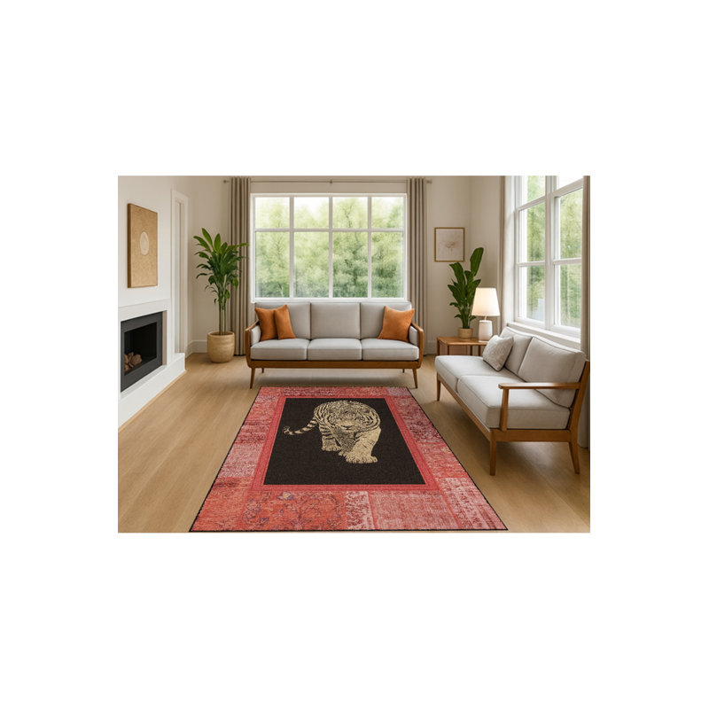 Tapis tissé à imprimé tigre noir Mosso, 4'11" x 7'7"