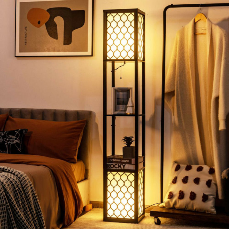 Lampe sur pied moderne avec tablette et double chaîne