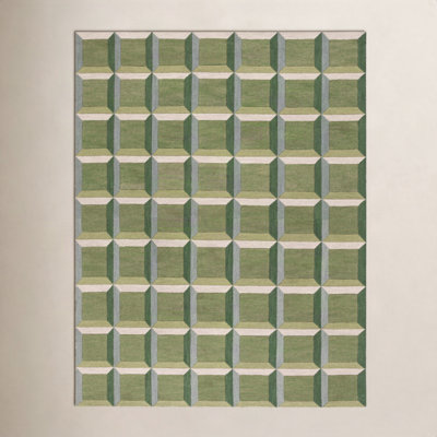Giedre Green Beige Hand-Tufted Wool Rug