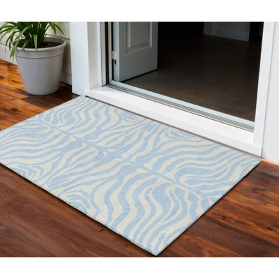 Tapis intérieur lavable à imprimé animal 3 pi x 5 pi bleu ciel