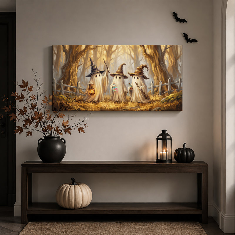 «Three Ghost Witches in Misty Forest», art mural sur toile d'Halloween, L 32 po x H 16 po
