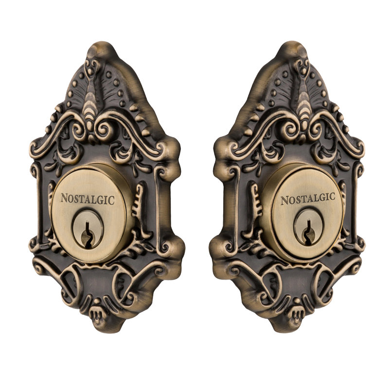 Nostalgic Warehouse Victorian Plate Double Cylinder Deadbolt, Antique Brass