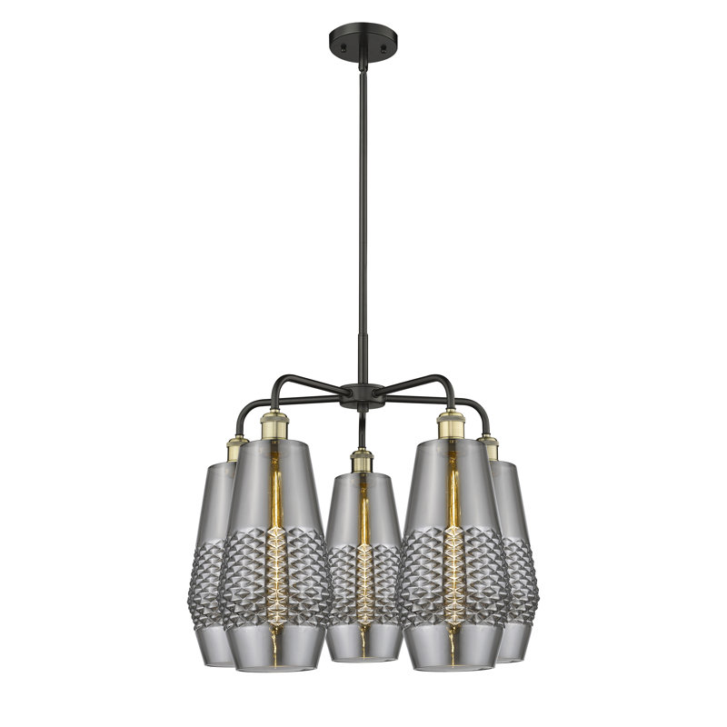 Lustre 5 lumières Monabo, Fumée, Noir/laiton antique