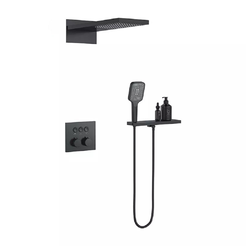 Ensemble de douche mural noir mat avec contrôle de température thermostatique Catania