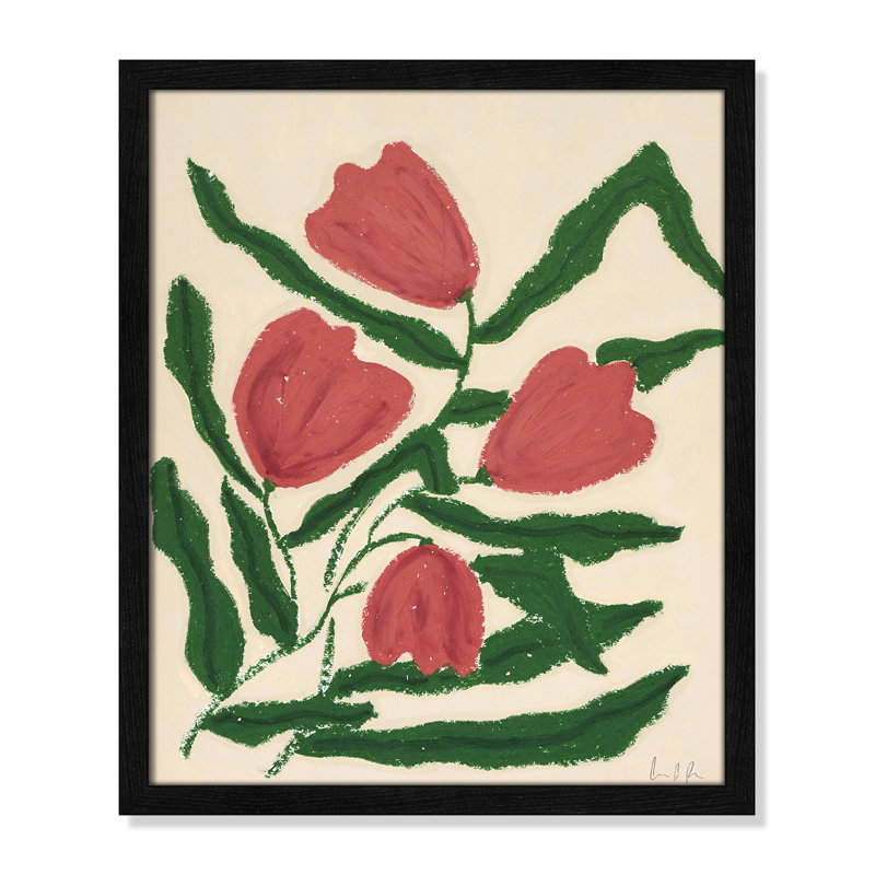 « Tulipes rouges » Estampe de Camilla Bergqvist, H 19 po x l 16 po x P 0,75 po, Impression encadrée noire sans passe-partout