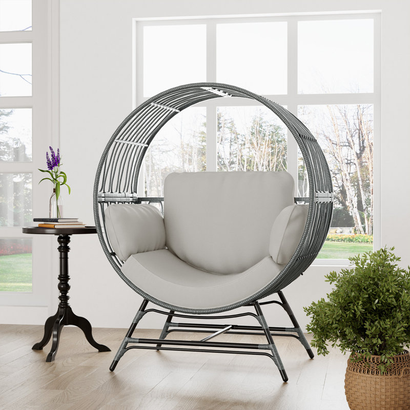 Fauteuil pour patio en osier avec coussin, Gris