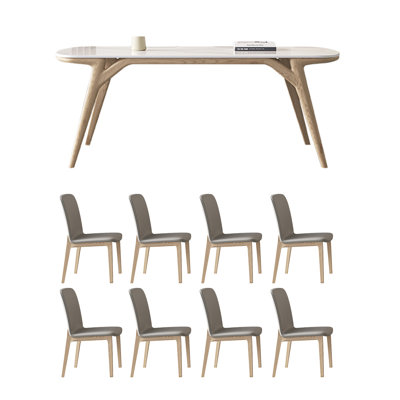 Small flat ash wood rectangular dining table set